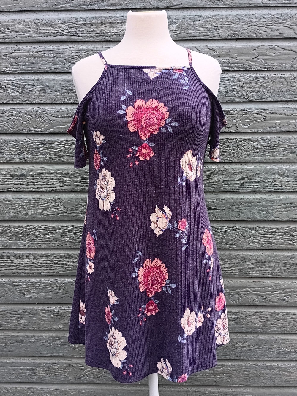Love, Fire Floral Cold-Shoulder Purple Knit Dress